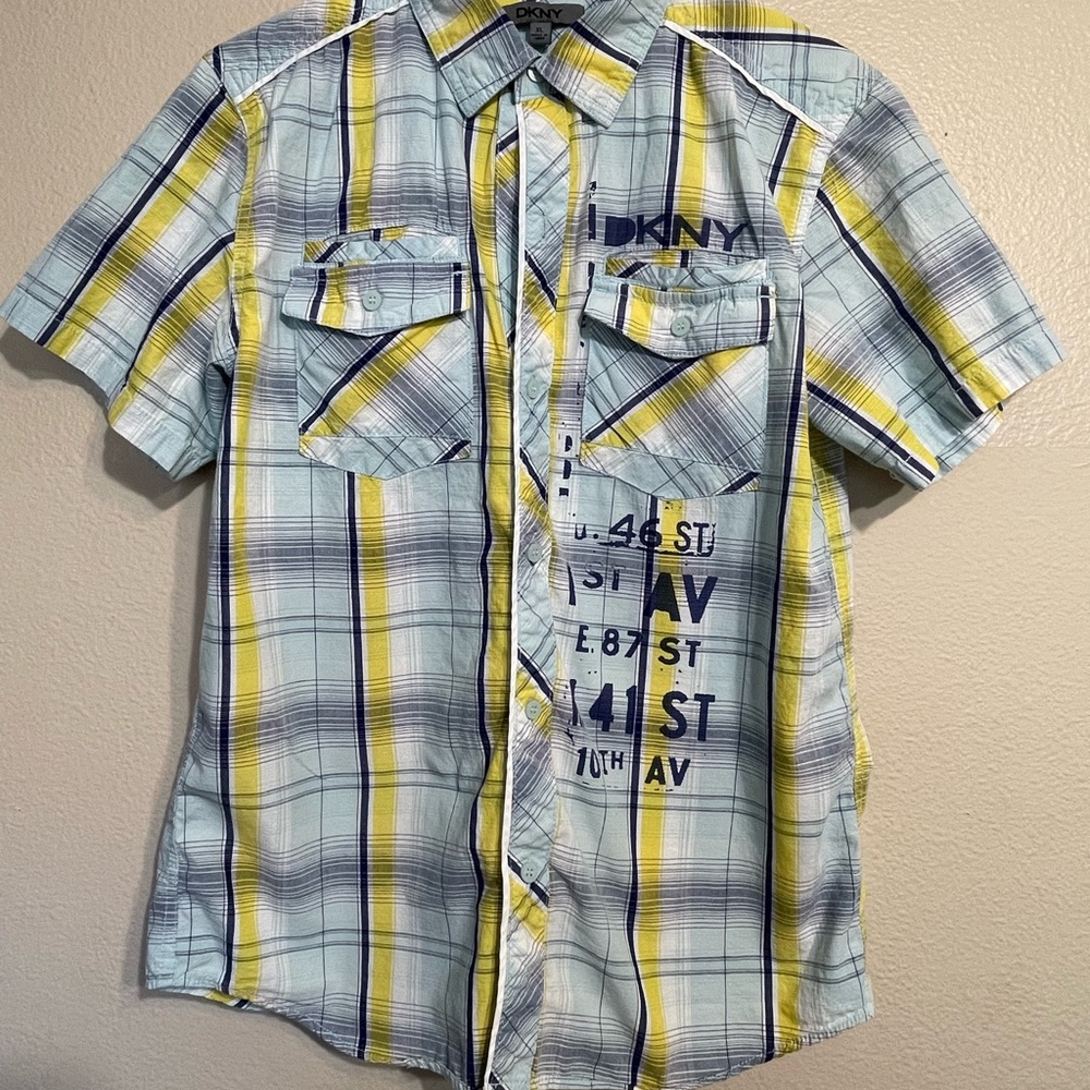 💕Bundle 3 for $20 DKNY boys vintage  Blue and Yellow Plaid Shirt 100% cotton